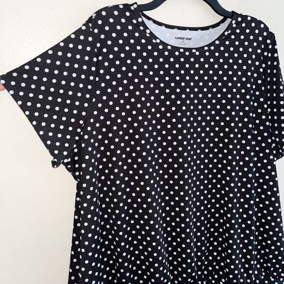 Lands End Polka Dots Knit Top Size 2X Womans White Short Sleeves Tie Knot - Picture 2 of 8